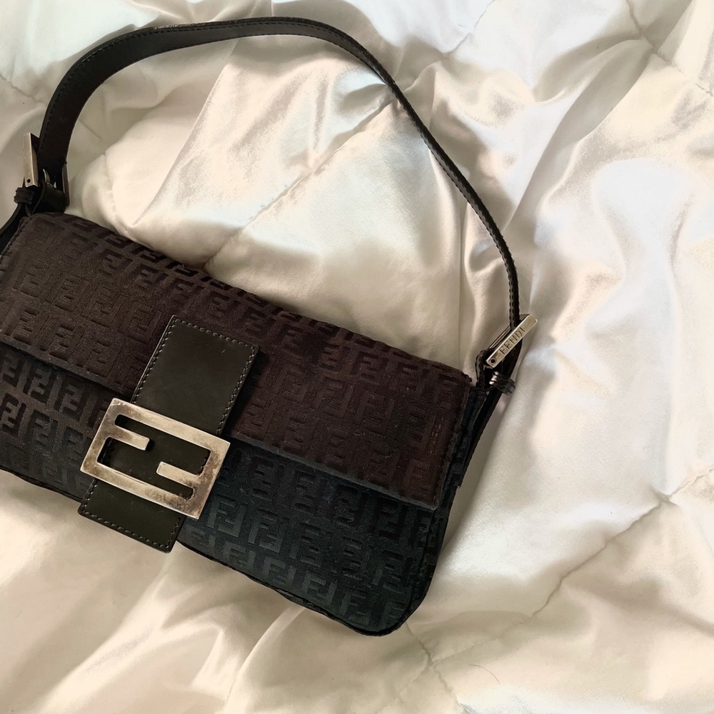 SOLD Fendi Black Zucchino Baguette Bag